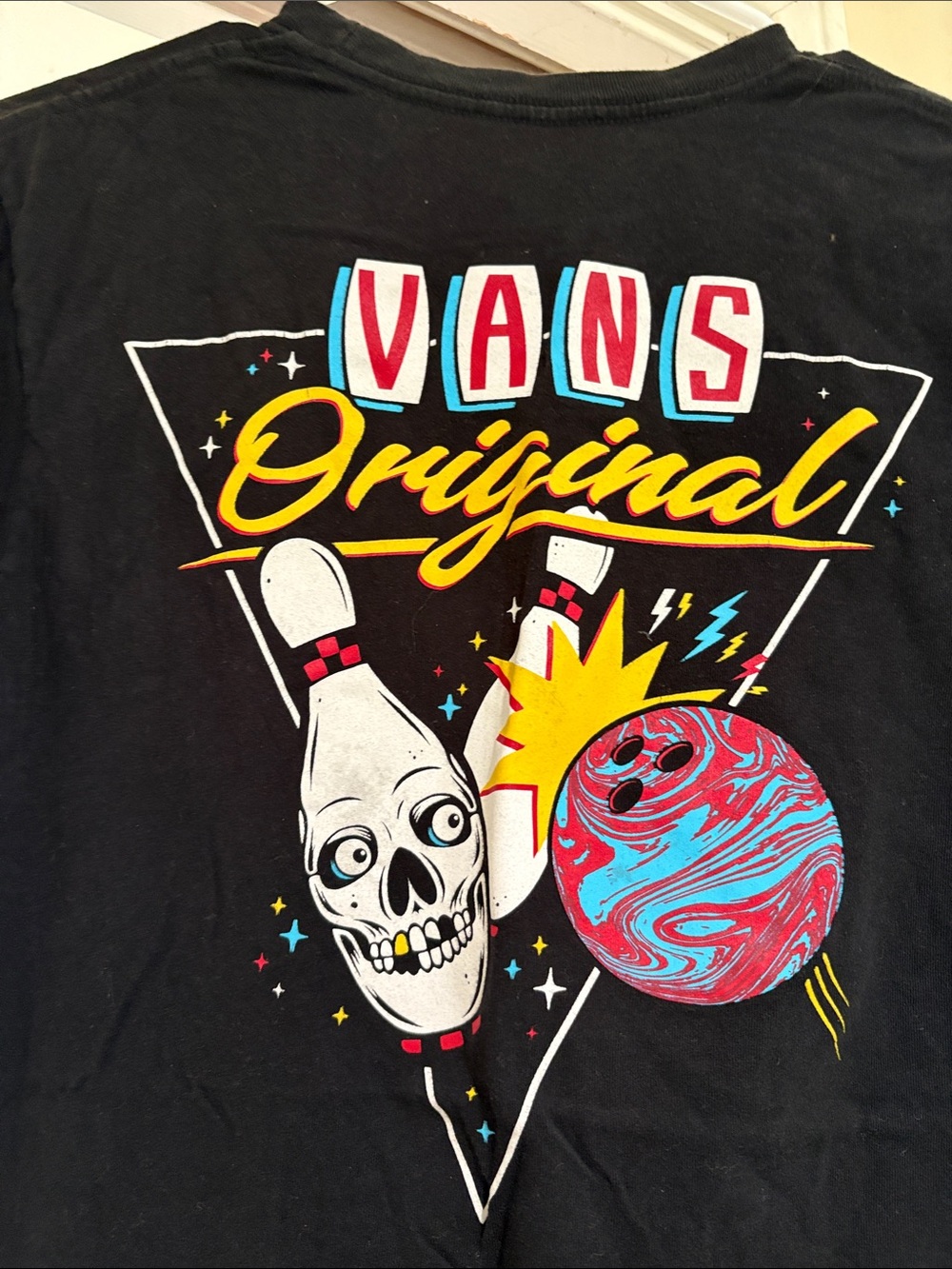 Vans Black Short-Sleeve Graphic Tee with Neon Bowling Skull